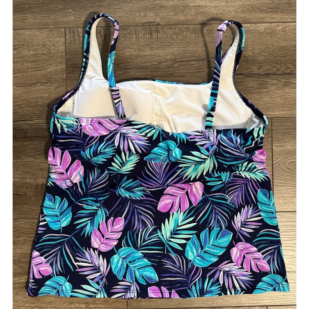 Lands End Navy Blue Tropical Leaves Tankini‎ Top Size 14P - Picture 2 of 3
